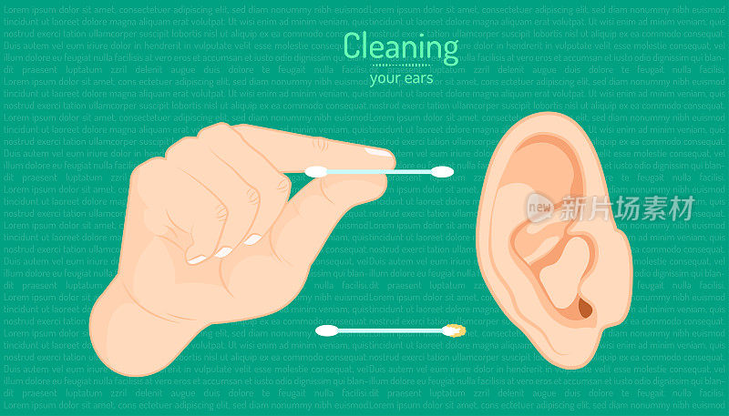 hand holding cotton buds cleaning an ear. body part beautiful color. vector illustration eps10